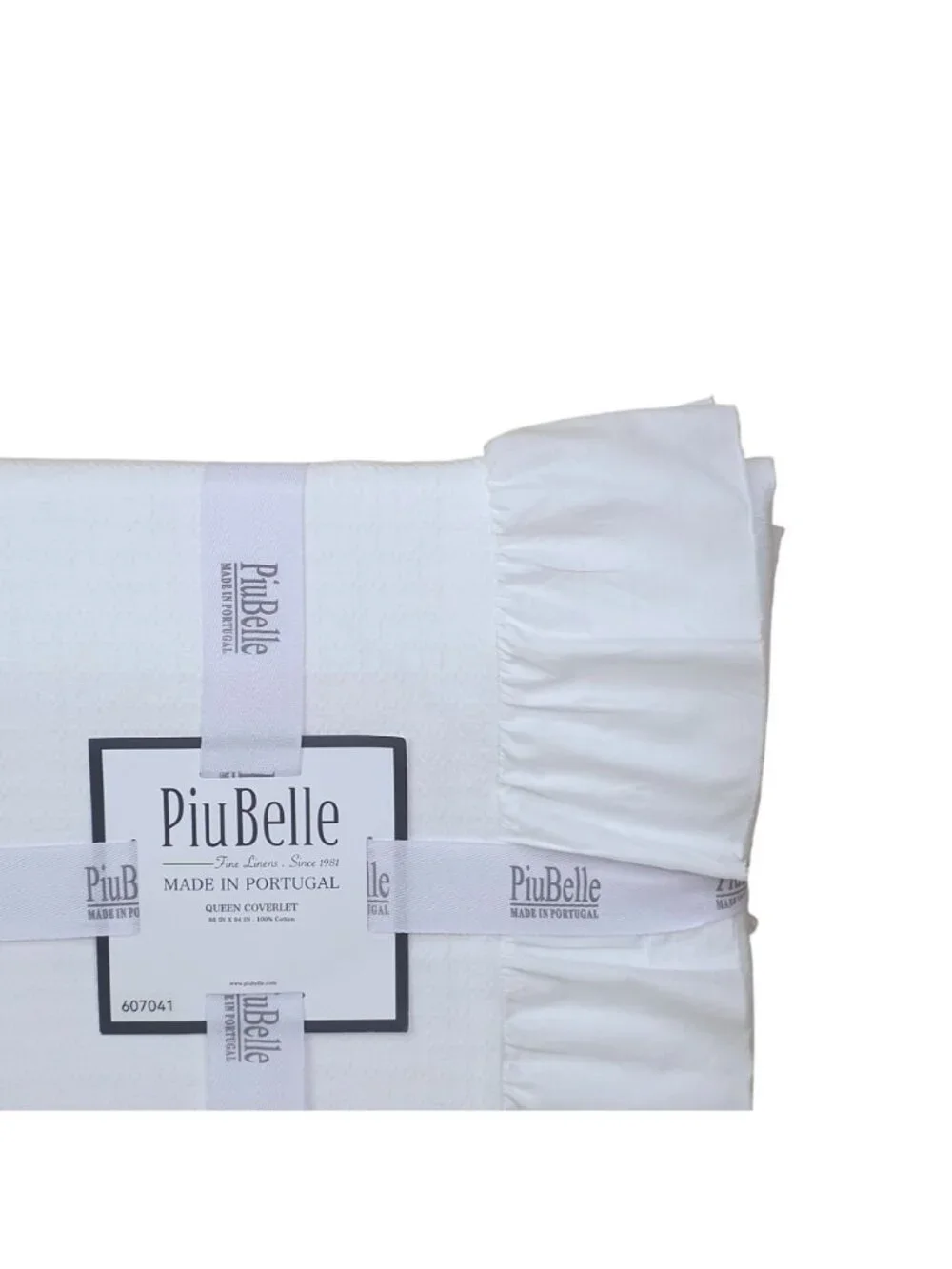 PiuBelle Queen Coverlet 100% Cotton Ruffled Edge 88x94 Made In Portugal White
